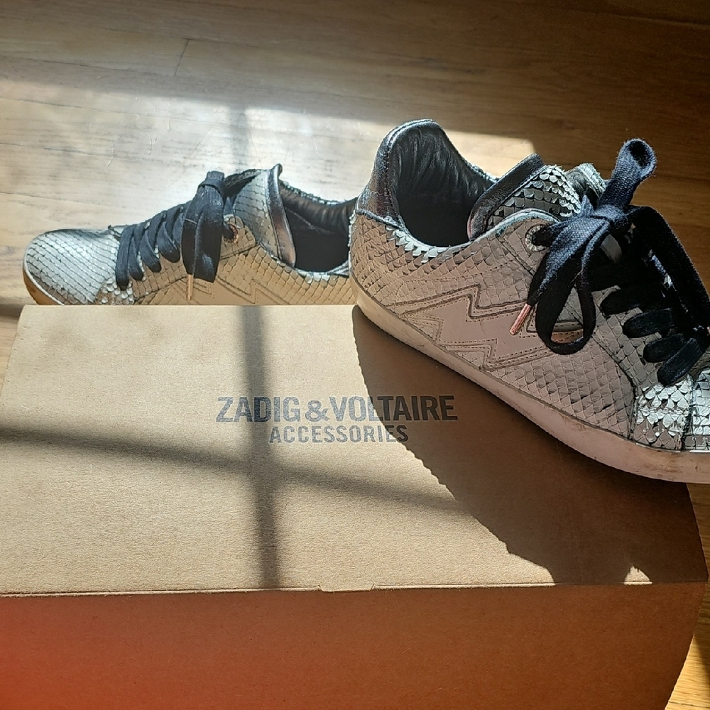 Zadig & Voltaire Snake Print Sneakers With Silver and Black